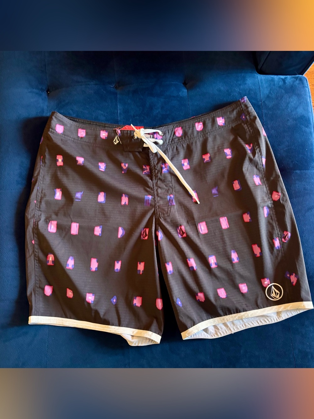 Volcom Black Shorts with Pink and Purple Geo Accents